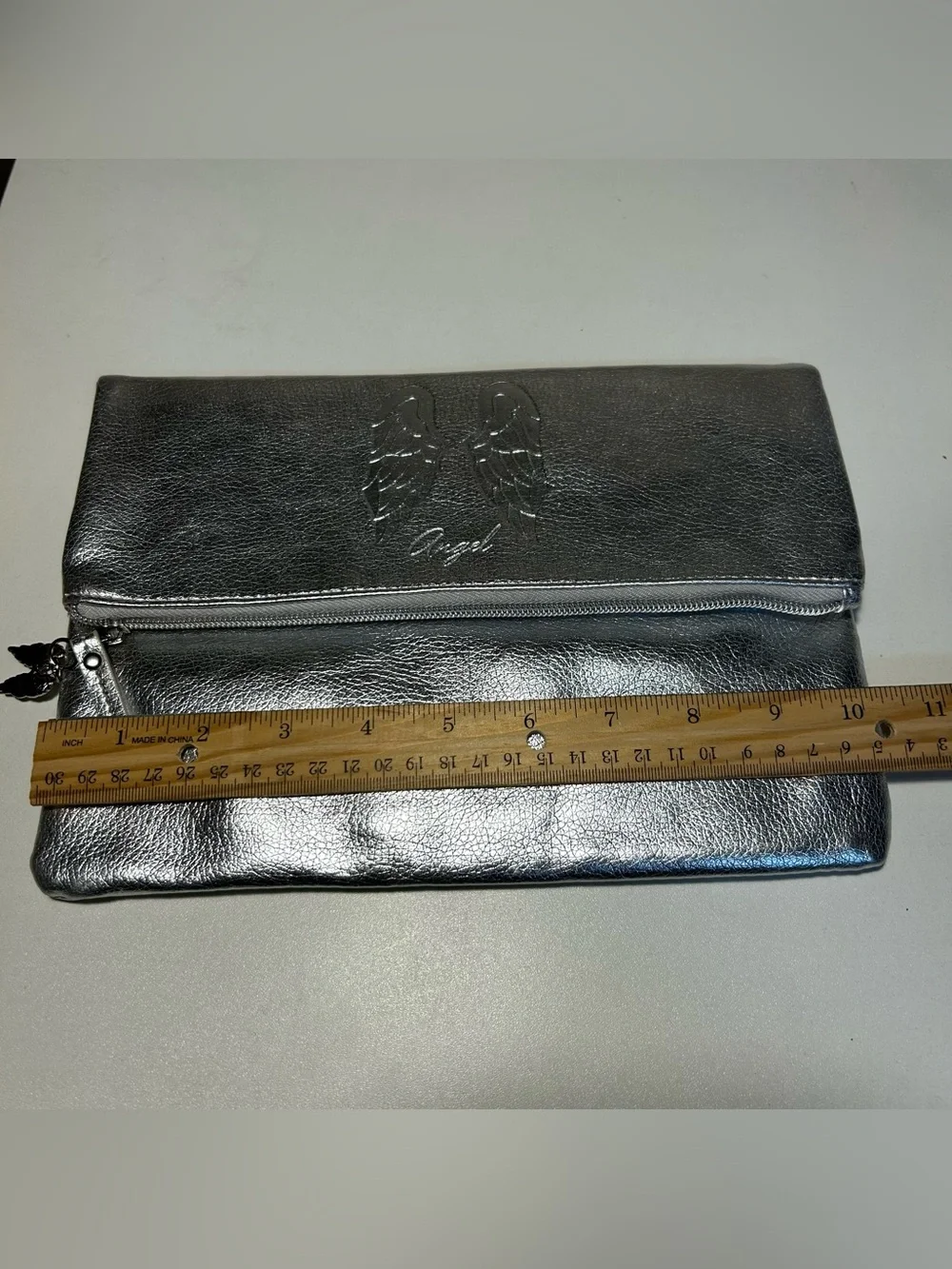 VICTORIA'S SECRET ANGEL SILVER METALLIC FOLD OVER CLUTCH MAKEUP BAG NWOT